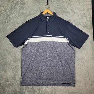 FootJoy Golf Polo Mens XXL Navy Blue Stripe Performance Short Sleeve Shirt 2XL